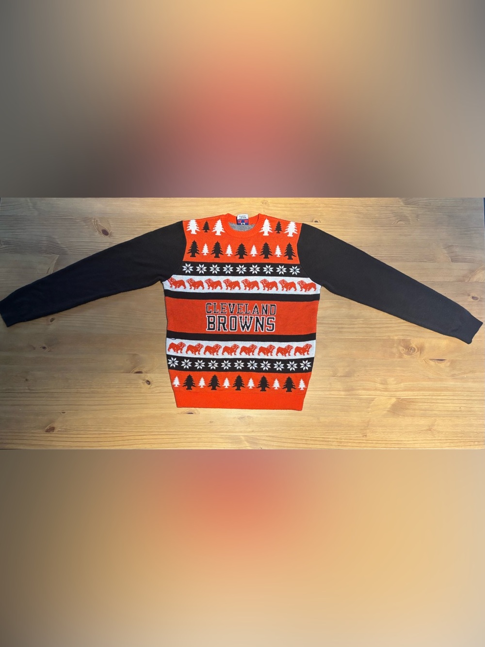 NFL Cleveland Browns Orange & Brown Knit Crewneck Sweater fits men’s medium
